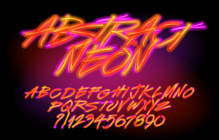 Abstract Neon alphabet font. Distort neon color letters. Stock vector typescript for your design.のイラスト素材