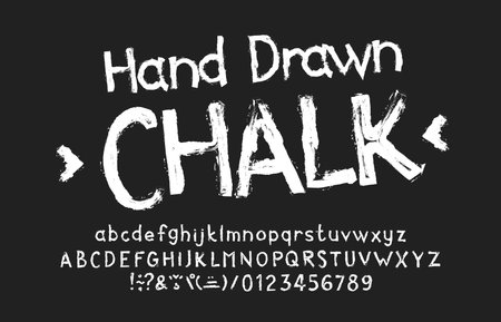 Hand Drawn Chalk letters alphabet font. Hand drawn letters numbers and diacritic symbols. Uppercase and lowercase. Stock vector typescript for your design.のイラスト素材