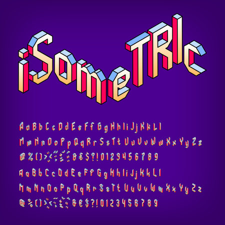3D Isometric letters alphabet font. Letters numbers and diacritic symbols. Uppercase and lowercase. Stock vector typescript for your design.のイラスト素材
