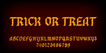Trick or Treat alphabet font. Messy gothic letters and numbers. Hand drawn vector typography for your Halloween typography.のイラスト素材
