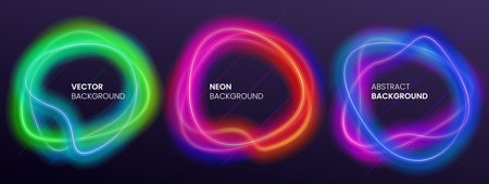Set of colorful neon frames. Collection of messy lines neon borders. Abstract background in vibrant colors. Stock vector futuristic design elements.のイラスト素材