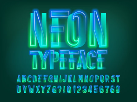 Abstract broken neon alphabet font. Stock vector illustration.のイラスト素材
