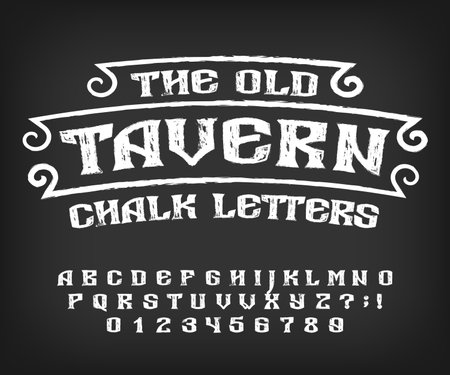 Medieval Chalk alphabet font. Ancient letters, numbers and symbols. Stock vector typeface for your design.のイラスト素材