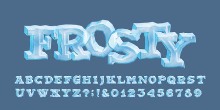 Frosty alphabet font. Cartoon 3d ice letters and numbers. Stock vector typeface for your typography design.のイラスト素材