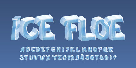 Ice Floe alphabet font. 3d cartoon letters and numbers. Stock vector hand drawn typescript for your typography design.のイラスト素材