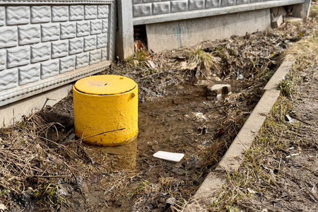 Yellow gas steel carpet are located on the ground for serving to protect against mechanical damage...