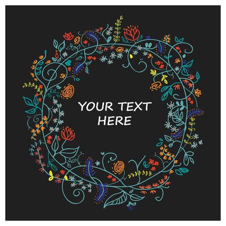 Circular floral wreaths with summer flowers and space for text. Great for wedding or birthday cardのイラスト素材