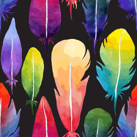 Vector seamless watercolor feather patternのイラスト素材