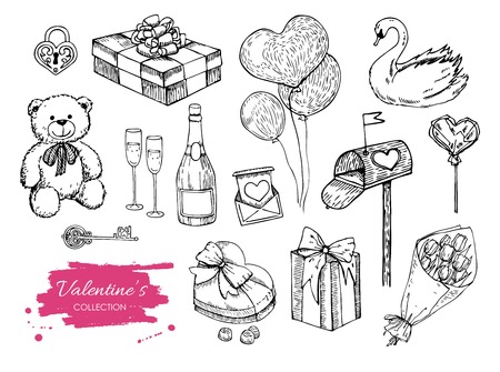 Vector Valentines day collection. Hand drawn illustrations. Great for wedding invitations and Valentines cardのイラスト素材