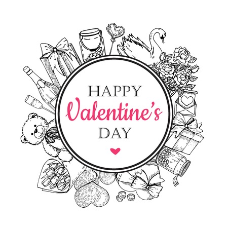 Vector Valentines day card. Hand drawn illustrations. Great  Valentines card, banner, poster, label.のイラスト素材