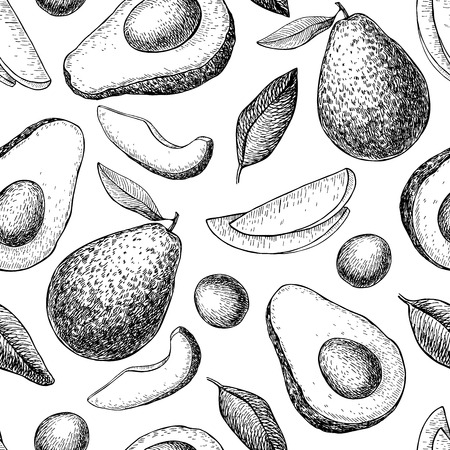 Vector hand drawn avocado seamless pattern.のイラスト素材