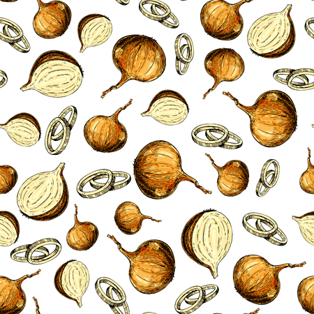 Onion hand drawn vector seamless pattern. Isolated Vegetable artのイラスト素材