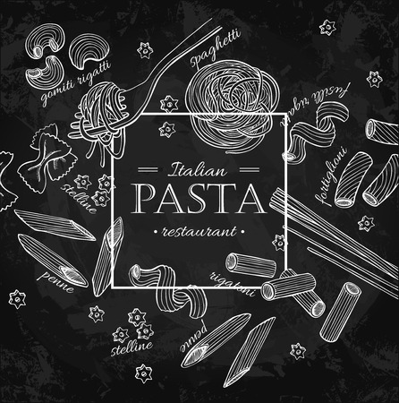 Italian pasta restaurant vector vintage illustration. Hand drawnのイラスト素材