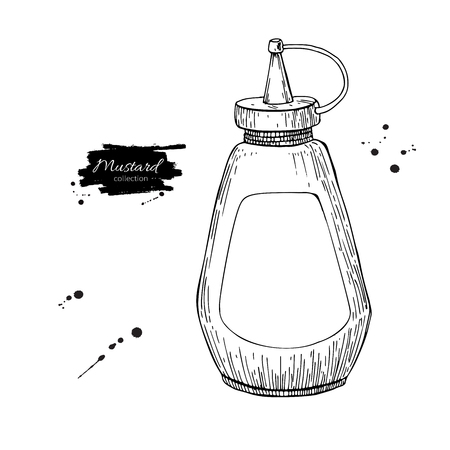 Mustard, ketchup or mayonnaise sauce bottle. Vector drawing. Fooのイラスト素材