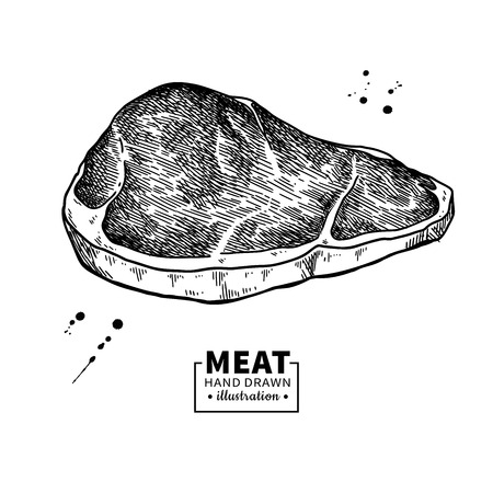 Sirloin steak vector drawing. Red meat hand drawn sketch. Engraved food illustration.のイラスト素材