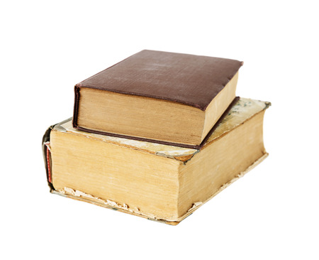 Two ancient books isolated on white backgroundの写真素材