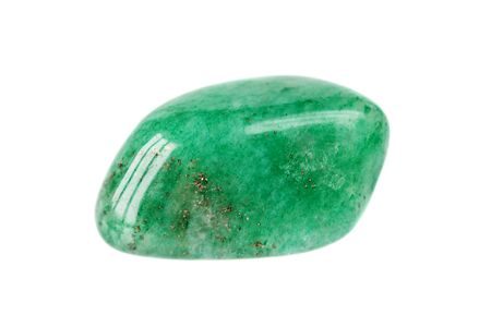 Natural semi-precious green Aventurine gemstone isolated on white backgroundの写真素材