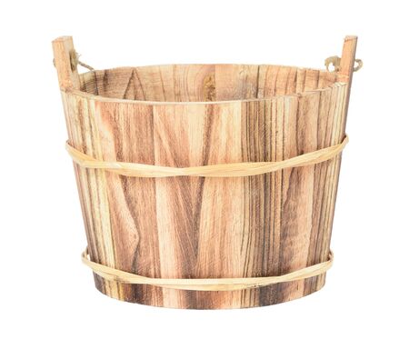 Wooden bucket, basin, tub ore vat isolated on a white backgroundの写真素材