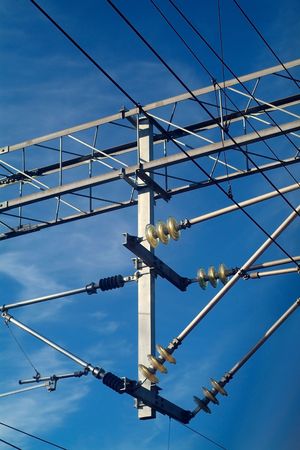 Overhead electric wires for railway trainsの写真素材