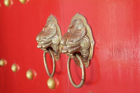 Door handles at Chinese temple in Pattaya, Chonburi province, Thailandの写真素材