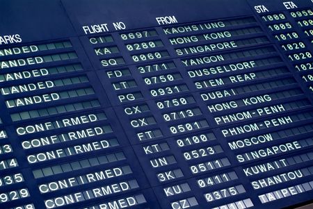 Electronic board with arrival times at an airport in Asia