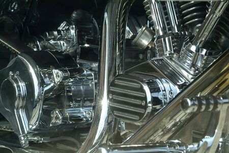 Chrome details of large, heavy motorcycle