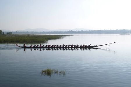 Dragonboat at sea early  in the morning near Pattaya, Chonburi province, Thailandの写真素材