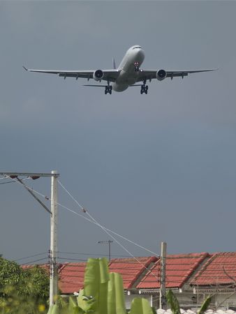 Residential area close to an airport, under the flight path of arriving airplanes.