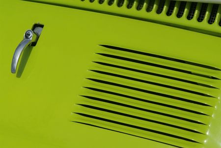 Detail of classic, green, small Italian car from the fiftiesの写真素材