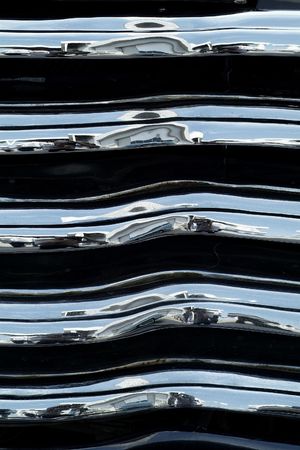 Detail of chrome radiator grill of American pickup truck from the fortiesの写真素材