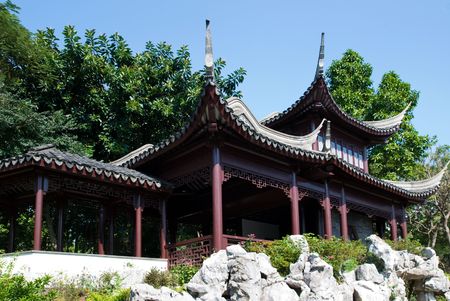 Pavilion in Kowloon Walled City Park in Hong Kong.の写真素材