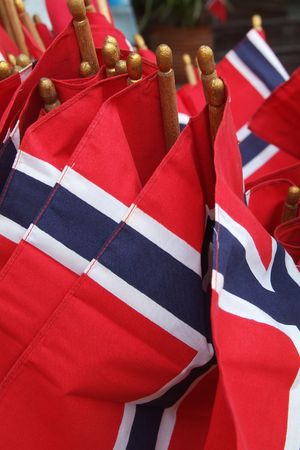Many Norwegian flags used for the celebration of the national day, 17th of May.の写真素材