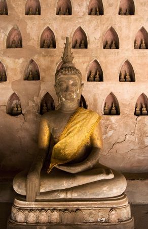 Buddha images at Wat Sisaket in Vientiane, Laos.の写真素材