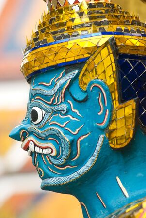 Head of mythical figure at Wat Phra Kaeo in Bangkok, Thailand.の写真素材