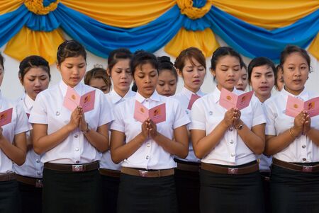 BANGKOK, THAILAND - DECEMBER 5: Student girls' choir singing at Sanam Luang during the celebration of the 82nd birthday of H.M. King Bhumipol Adulyadej in Bangkok, Thailand on December 5 2009.のeditorial素材