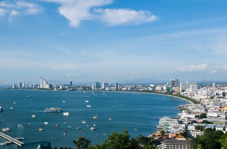 The city of Pattaya and Pattaya Bay in Thailand on a sunny day.の写真素材