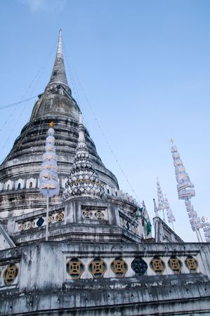 The stupa at Pra Samut Cheddi in Samut Prakan, Thailand, decorated with seven tier umbrellas, Thailand.の写真素材