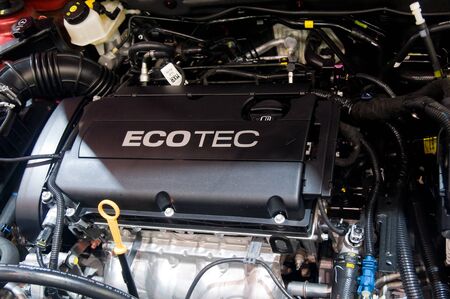 BANGKOK - DECEMBER 2: Ecotec engine of the new Chevrolet Cruze at Motor Expo, Impact on December 2, 2010 in Bangkok, Thailand.のeditorial素材