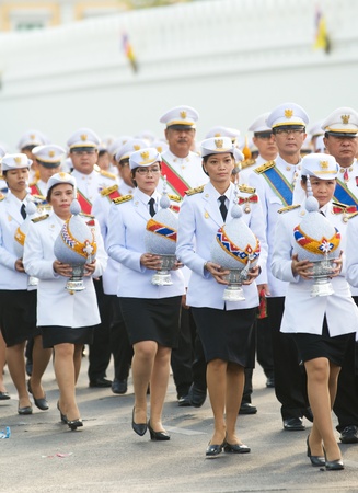 BANGKOK, THAILAND - DECEMBERÊ5: Officers parading on the celebration of the 84th birthday of H.M. King Bhumipol Adulyadej in Bangkok, Thailand on December 5 2011.のeditorial素材
