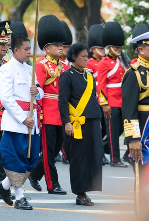 BANGKOK - APRIL 9: Princess Maha Chakri Sirindhorn taking part in the parade during the royal funeral of Her Royal Highness Princess Bejaratana on April 9, 2012 in Bangkok, Thailand.のeditorial素材
