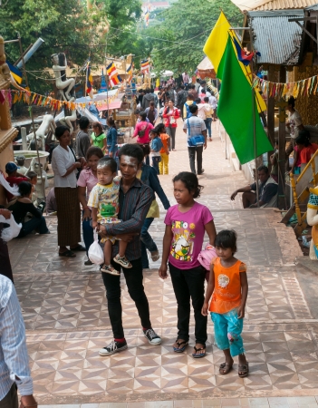 PAILIN - APRIL 14: Cambodians celebrating Songkran, the Khmer New Year, at the Buddhist temple of Phnom Yat during Songkran celebration in Pailin, Cambodia on April 14, 2012.のeditorial素材