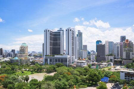 Bangkok Metropolis, the capital of Thailand. The Sukhumvit area with Benjasiri Park in the foreground.のeditorial素材