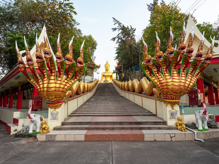 Wat Phra Yai, Big Buddha Temple, on the top of Pratamnak Hill between Pattaya and Jomtien. The temple is a popular tourist destination with great views towards Jomtien and the sea.の写真素材
