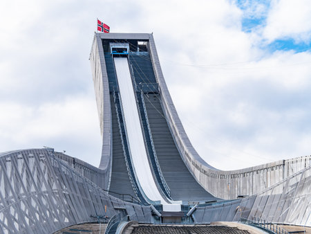 The inrun of Holmenkollen ski jump in Oslo, Norwayの写真素材