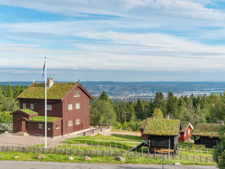 The Heftye Villa, a house built by Thomas Heftye, a Norwegian bankier and outdoor enthusiast, in 1867 at Frognerseteren, near Holmenkollen ski jump,のeditorial素材