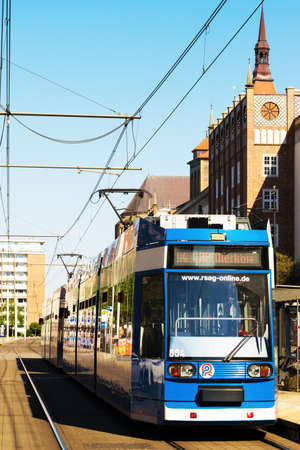 ROSTOCK, GERMANY - MAY 12, 2016: Rostocker Strassenbahn AG - RSAG - is the transport company in the city of Rostock and operates 6 tram and 22 bus lines.のeditorial素材