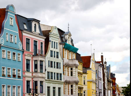 Historic Buildings in old town of Rostock. Germany.の写真素材