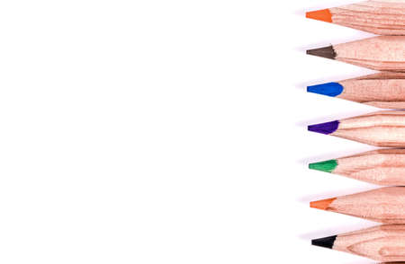 Back to school. Multicolored pencils isolated on white background. Wooden colorful crayonsの写真素材