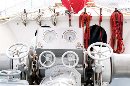 Ship anchor windlass. Braadspil on a tall shipの写真素材