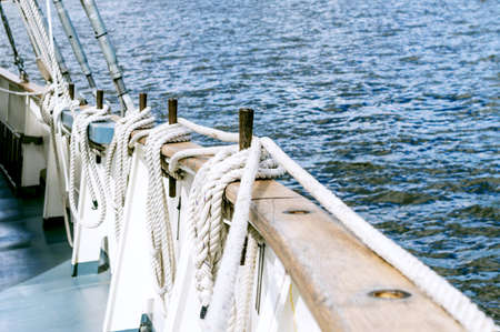 Belayingl pins on a tall shipの写真素材